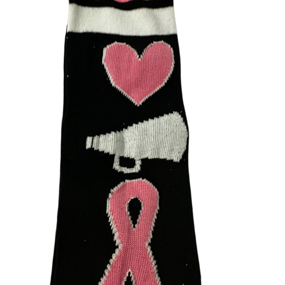 Breast Cancer Awareness Socks Cheerleader Heart Ribbon Black Pink Size 9-11 - Picture 3 of 11